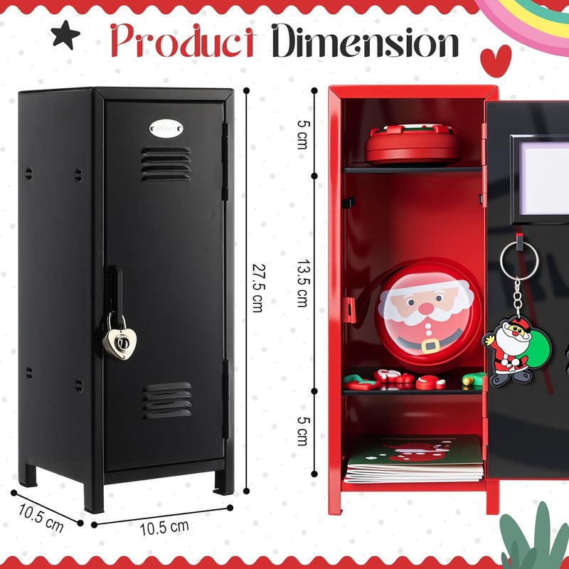 Vercraft 2 Pcs Mini Metal Locker Storage with Lock and 2 Keys 10.8 Inch Small Money Security and Cash Safe Box for Jewelry Back to School Home Office Desktop Container(Red,Black) - Image 3